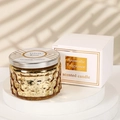 Velvet Rose scented candle in gold textured glass cup with premium white gift box - Starry Gold (Wild Bluebell)