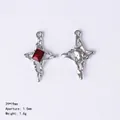 Gothic silver liquid metal cross pendant with red zircon inlay for DIY jewelry making - 84432 Red