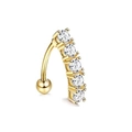 Piercing all'ombelico dorato con barra curva e cinque pietre di zircone brillanti - XY-2 Arco 5 Pietre