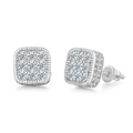 Silver iced out square stud earrings with screw back and micro paved zircon stones - Silver (OHE127-2 White Gold)