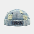 Berretto docker in denim lavato azzurro retrò con logo testuale CREATE ricamato - Regolabile / Blu Medio