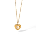 Golden heart necklace with white opal pendant and adjustable 400mm plus 50mm chain - Heart Mother of Pearl Style (HF-X2209)