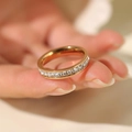 Minimalist gold plated eternity ring with square cut zircons on a polished band - Size 5 / Rose Gold Square Rhinestone Single Row