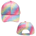 Detailed front and back view of kids rainbow gradient baseball cap with silver stars - Rainbow Star
