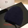 Navy blue rabbit fur blend knit beanie hat shown with minimalist gift box for winter - M (56-58cm) / Navy Blue