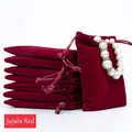 Jujube red velvet jewelry storage bag with drawstring closure for elegant gift packaging - 8*10cm / Burgundy
