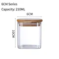 210ml square glass jar with airtight bamboo lid, 6cm wide and 10cm tall storage bottle - 6x10cm (270ml)