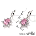 Detail showing dimensions of silver earrings with pear-cut pink stones and halo design - E03080-2 / Silver/Pink Zirconia