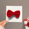 Elegant red velvet bow hair clip 6cm width for festive princess style hairstyles - Red Bow Tie Hair Clip 1Pc
