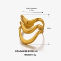 Minimalist triple-layer wavy open ring in gold-plated stainless steel with 1.7cm diameter - Gold