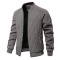 Detail van grijs gewatteerd jack met opstaande kraag en warme fleece binnenvoering - S / Grijs