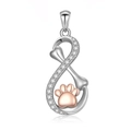 Collana infinito in argento S925 con zampa in oro rosa e brillanti cristalli scintillanti - Pendente Singolo (Senza Catena) / Argento 925