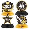 4-piece black and gold 2026 graduation honeycomb centerpieces with glitter finish - Gold Graduation Honeycomb Centerpiece / Black Gold