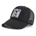 Black trucker hat with panda patch and breathable mesh back for summer outdoor sun protection - L / Black