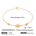 18k gold plated stainless steel bangle with white daisy flower detail in 13cm diameter - Golden Flower Bracelet (JDNW2404018-2)