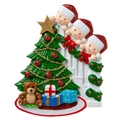 Resin Christmas tree ornament featuring three children and festive gift boxes - 3 Members / Machine Printed