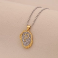 Detailed close-up of a two-tone letter P pendant necklace with sparkling white zircons - Letter P