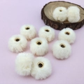 Soft white faux rabbit fur pompom beads with golden metal eyelet for DIY jewelry making - Beige