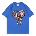 Blue cotton T-shirt featuring USA flag heart and leopard print design in a flat lay view - XS / Royal Blue 317