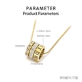 Detail view of gold stainless steel necklace with Roman numerals and rhinestone pendant - Gold Rhinestone KN237968-GC