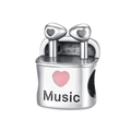Silver music headphone box charm with pink heart and Music engraving for DIY jewelry - Music Headphone Case