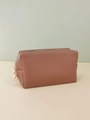 Pink PU leather waterproof makeup bag with cross pattern texture and gold zipper - Red Brown