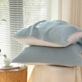 Pair of light blue waffle-weave cotton pillow covers with breathable textured fabric - Regular/1 Piece / Blue Waffle