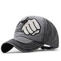 Berretto da baseball vintage slavato con ricamo a pugno bianco in grigio scuro effetto - Nero