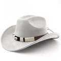 Detailed close-up of light gray felt cowboy hat featuring shell and braided band accents - M (56-58cm) / Light Gray