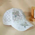 Berretto da baseball in pizzo bianco con eleganti decorazioni a farfalla in strass - Bianco