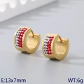 Golden huggie hoop earrings with sparkling red and silver crystals, size 13x7mm - Gold Base + Red & White Rhinestone (KE118338-TGD)