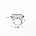 Silver butterfly ear cuff with heart crystals and star pendant chain dimensions 1.77x1.54cm - Bow Style-Silver (2#)
