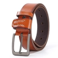 Brown faux leather belt for men with vintage matte gunmetal square pin buckle - Style 3 (Brushed Gunmetal) / Camel