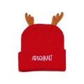Red knit beanie with festive reindeer antlers and white ARSCHKALT embroidery - ARSCHKALT Style (C)