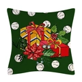 Green Christmas pillowcase with holiday gift boxes and festive poinsettia floral patterns - 45x45CM (No Core) / 3605-1 Green Gift and Floral