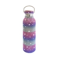 Glittering gradient rhinestone water bottle with metallic handle and lid in pink silver blue - Red Purple White Gradient