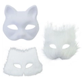 DIY white animal cat mask set with three pieces including faux fur plush textures - DIY Paper Pulp Mask And Accessories (White Set)