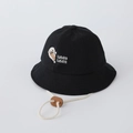 Close-up of baby sun hat featuring embroidered otter and adjustable drawstring - 48cm (5-18 Months) / Black