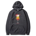 Dark grey Christmas hoodie featuring creative wine glass graphic and kangaroo pocket - S / Tops / Dark Grey - Christmas Drink Graphic (31)