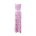 Gedetailleerd zicht op tweedelige roze marmerprint set met crop top en lange rok - S / Roze