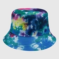 Cappello da pescatore double-face con vivace stampa tie-dye blu viola e giallo - M (56-58cm) / Tie-Dye a Cinque Colori (38)