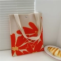 Detail of floral knit tote bag showing intricate beige and orange woven texture - Big Flower Orange Beige
