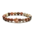 Agate stone beaded bracelet with rose gold crown charm and natural mineral textures - Red Plum Stone