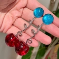 2511163 Red And Blue Color-blocked Curved Round Earrings (s925 Silver Needle)