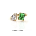 18k gold plated stainless steel open ring with pear clear and green square cubic zirconia - White and Green