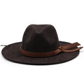 Classic dark brown felt fedora hat featuring a stylish cross leather belt decoration - M (56-58cm) / Coffee