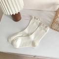Creamy white crew socks with delicate lace edges and ribbed texture for a sweet look - Lace Trim / Milk White