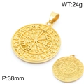 Pendentif Boussole Viking doré, amulette ronde en acier inoxydable avec runes de 38mm - Style Boussole Viking Rond Doré (不含链KP120061-MZOZ) / Doré