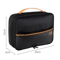 Large black digital organizer bag with orange trim and 28x21x9cm size specs - Three Layers Black