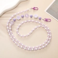 Purple and white acrylic beaded phone strap with cat paw charms and metal lobster clasps - 120cm Crossbody / Purple/White (K064 Cat Paw)